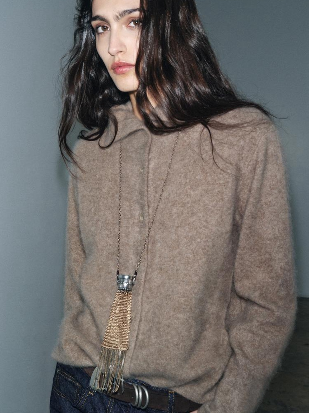 Zara High Neck Cardigan Button Jacket Sz M Sweater 100% Wool Minimalist Capsule